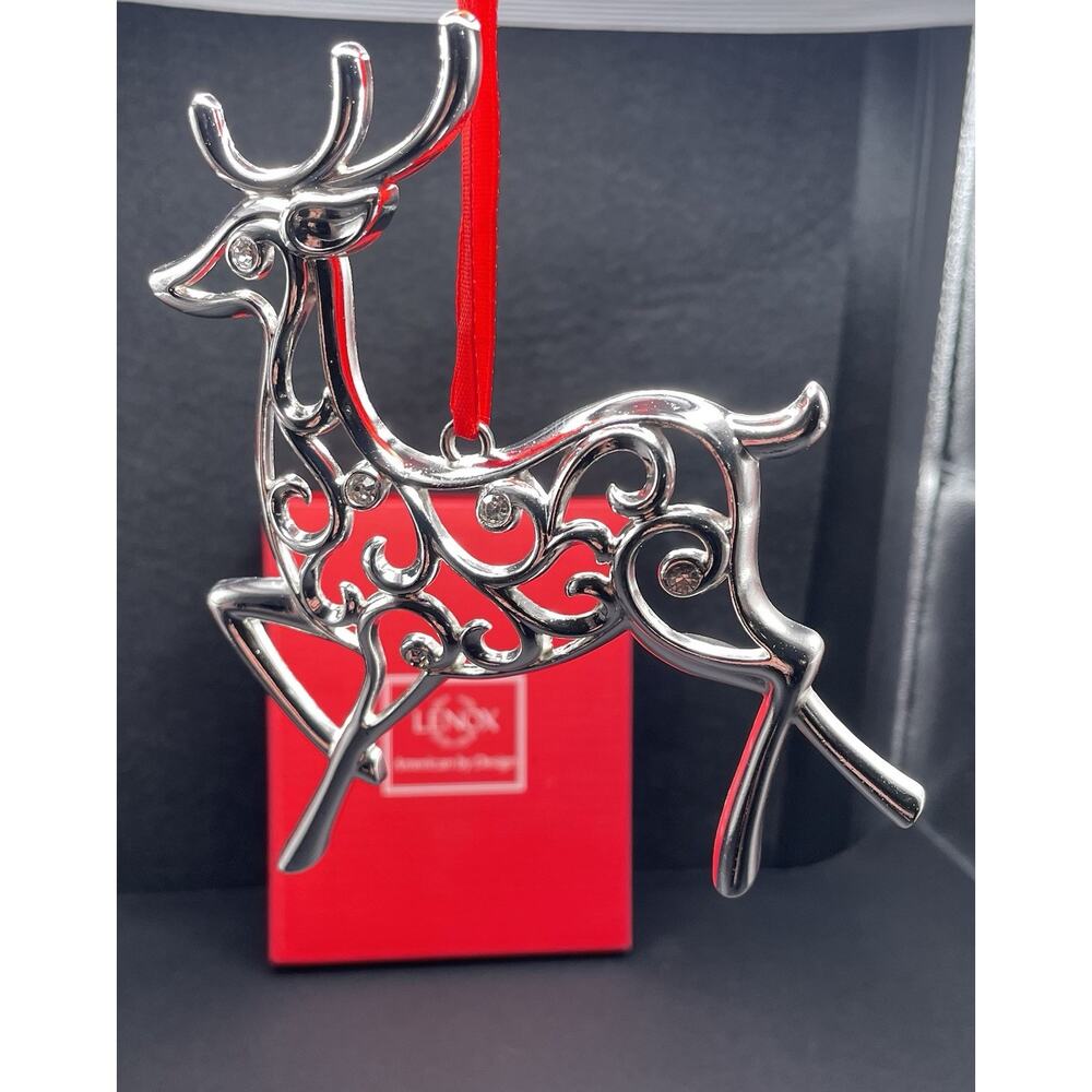 Lenox Sparkle & Scroll Lg‎ 4x5 Reindeer Ornament Clear Crystals. New in Box